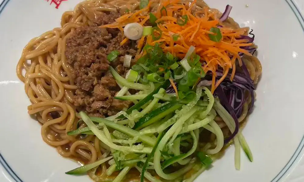 Noodles with sesame sauce, pork & veggies at Licious Noodles & Bao, a Chinese Dumpling Restaurant in Rockledge